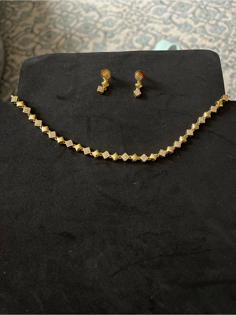 Handmade Elegant Gold-Tone Geometric Necklace & Earrings Set